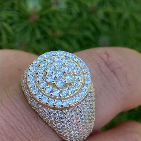 14k Gold Over Solid 925 Sterling Silver Men's Ring - Picture 6 of 9